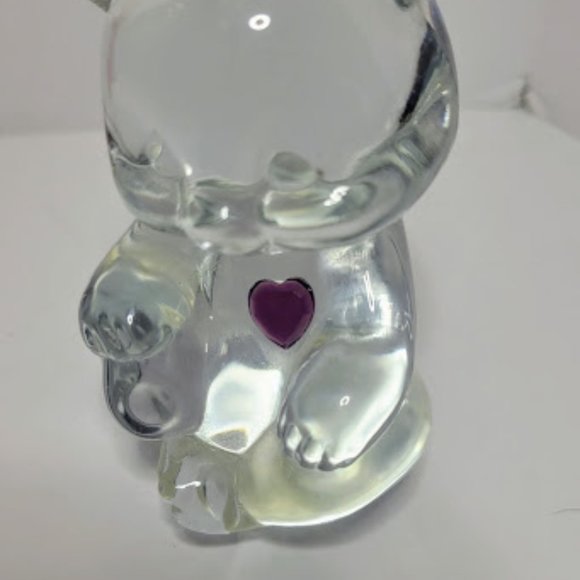 VINTAGE FENTON CLEAR GLASS BIRTHDAY BEAR FEBRUARY PURPLE AMETHYST COLORED HEART - Picture 3 of 5